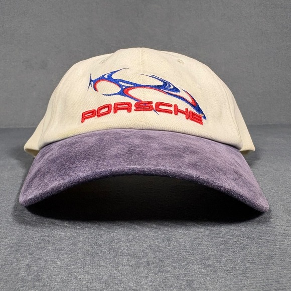 Vintage Porsche Motorsport Beige, Suede Purple Brim Embroidered Adjustable Cap - Picture 3 of 10